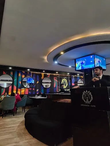 Interior view of Arcadian Cafe restaurant